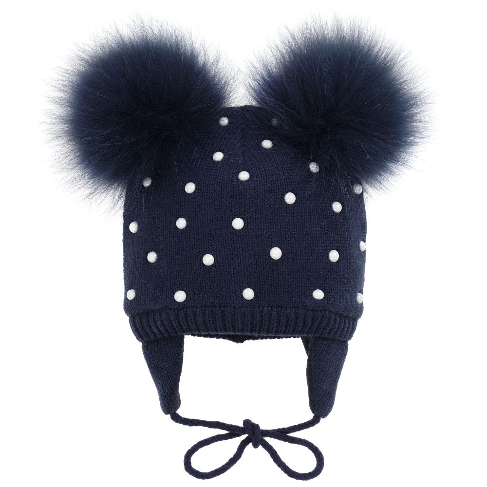 girls navy pom pom hat