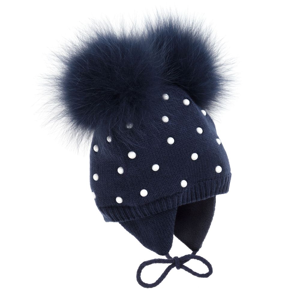 ladies navy pom pom hat