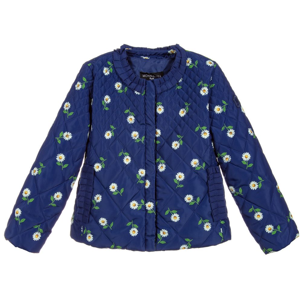 Monnalisa - Girls Blue Quilted Jacket | Childrensalon