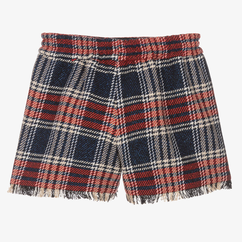 Monnalisa-Girls Blue & Red Tartan Shorts | Childrensalon Outlet