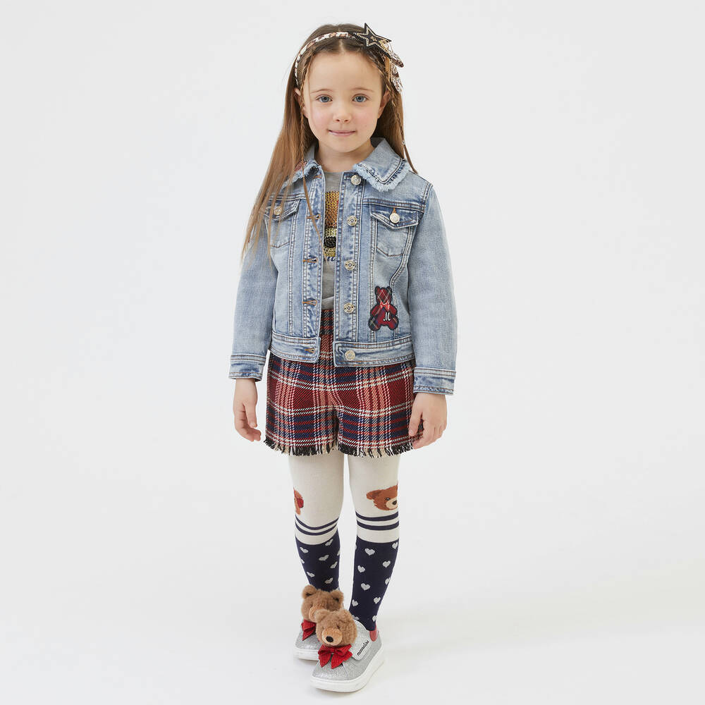 Monnalisa-Girls Blue & Red Tartan Shorts | Childrensalon Outlet