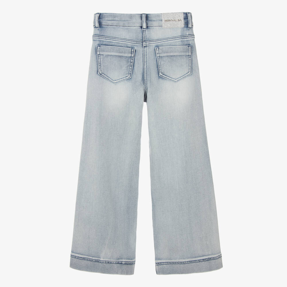 Monnalisa Chic-Girls Blue Rhinestone Wide Leg Jeans | Childrensalon Outlet