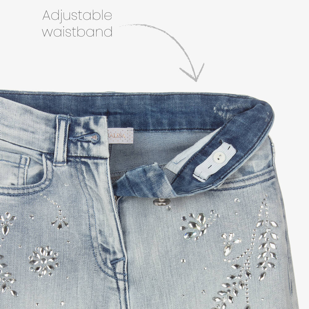 Monnalisa Chic-Girls Blue Rhinestone Wide Leg Jeans | Childrensalon Outlet