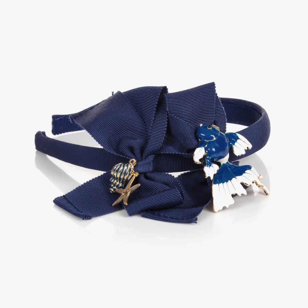 Monnalisa-Girls Blue Satin Bow & Sea Charm Hairband | Childrensalon Outlet