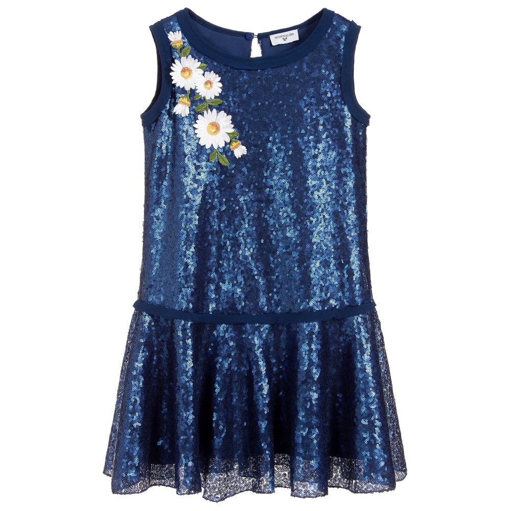 Monnalisa - فستان ترتر و شيفون لون أزرق  | Childrensalon