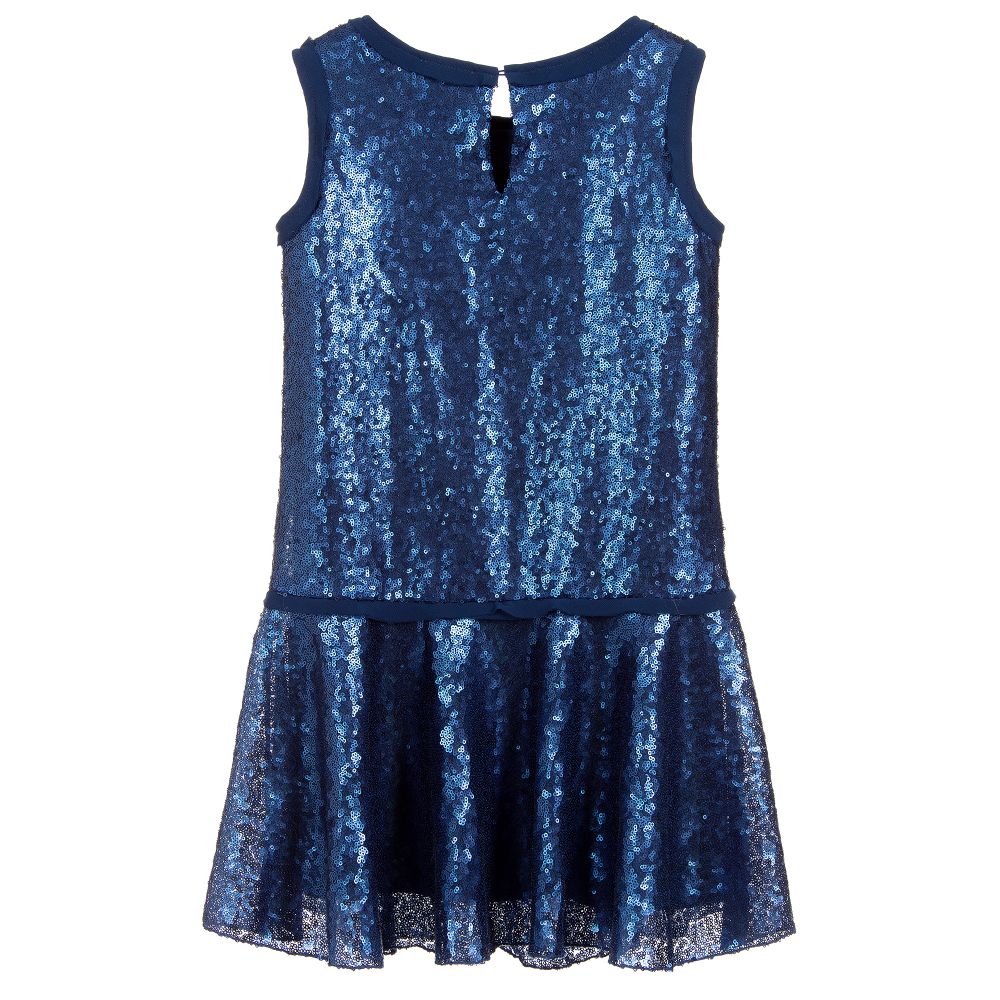 Monnalisa-Girls Blue Sequinned Dress  | Childrensalon Outlet
