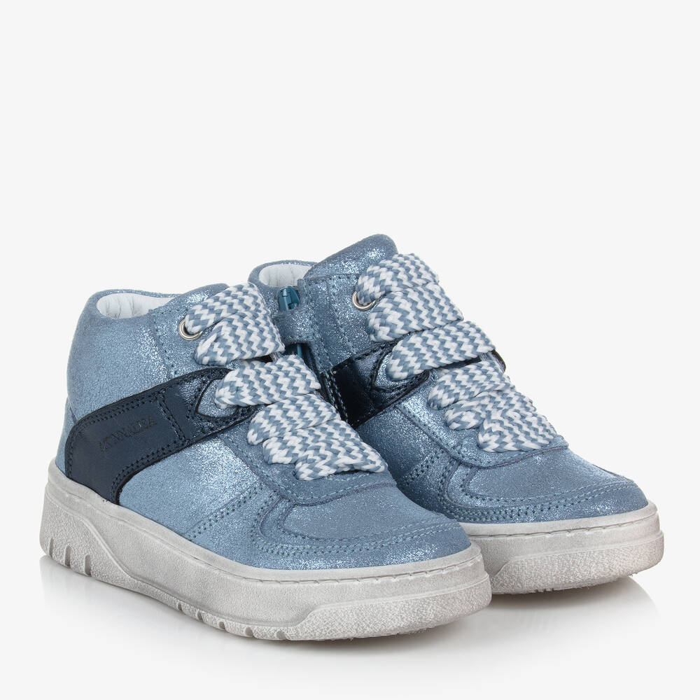 Monnalisa - Girls Blue Sparkly High-Top Trainers | Childrensalon