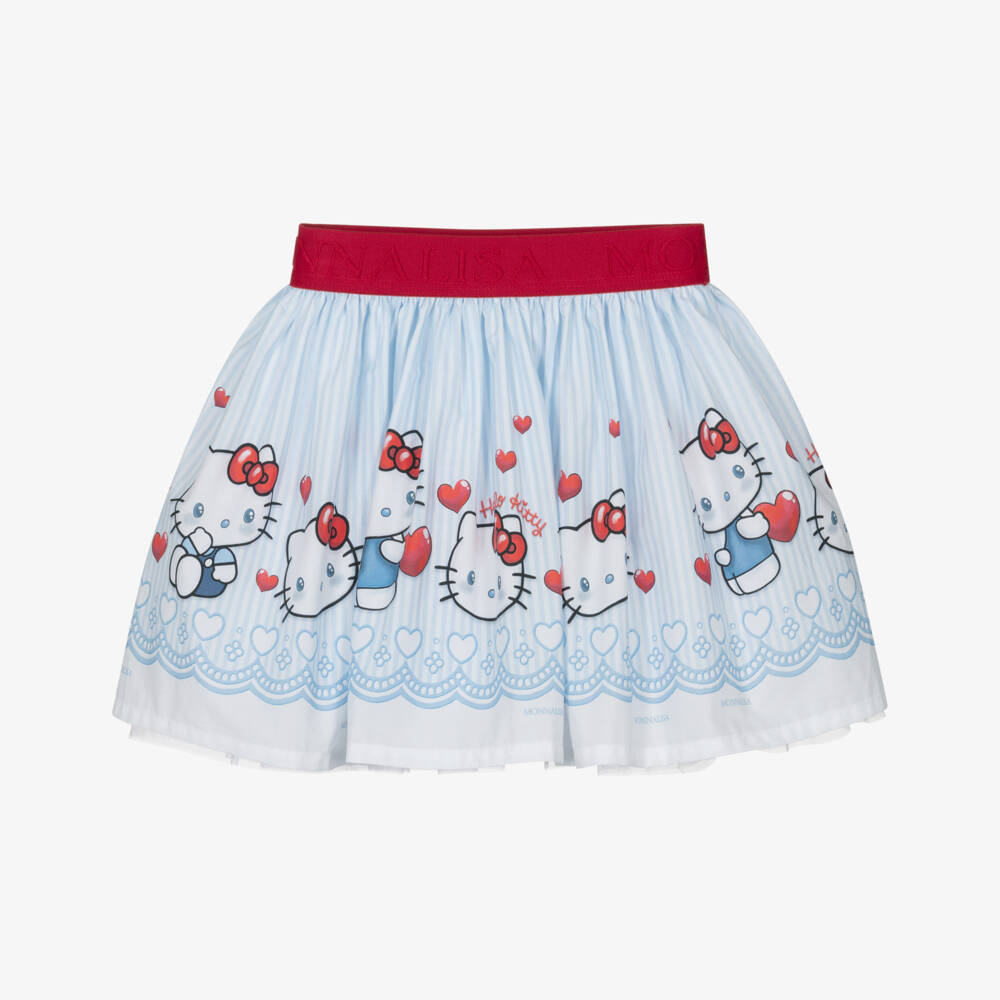 Monnalisa-Girls Blue Stripe Hello Kitty Cotton Skirt | Childrensalon Outlet