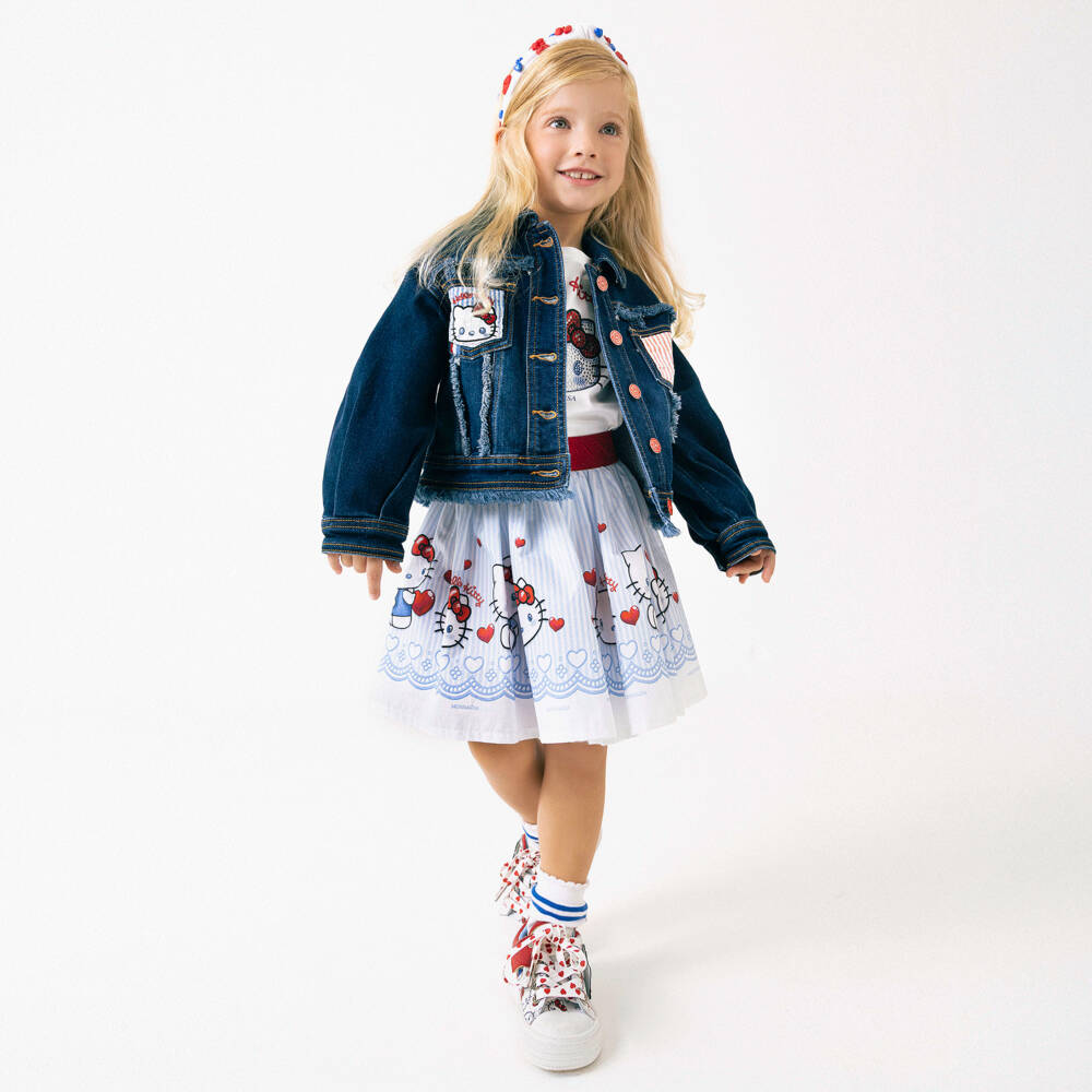Monnalisa-Girls Blue Stripe Hello Kitty Cotton Skirt | Childrensalon Outlet