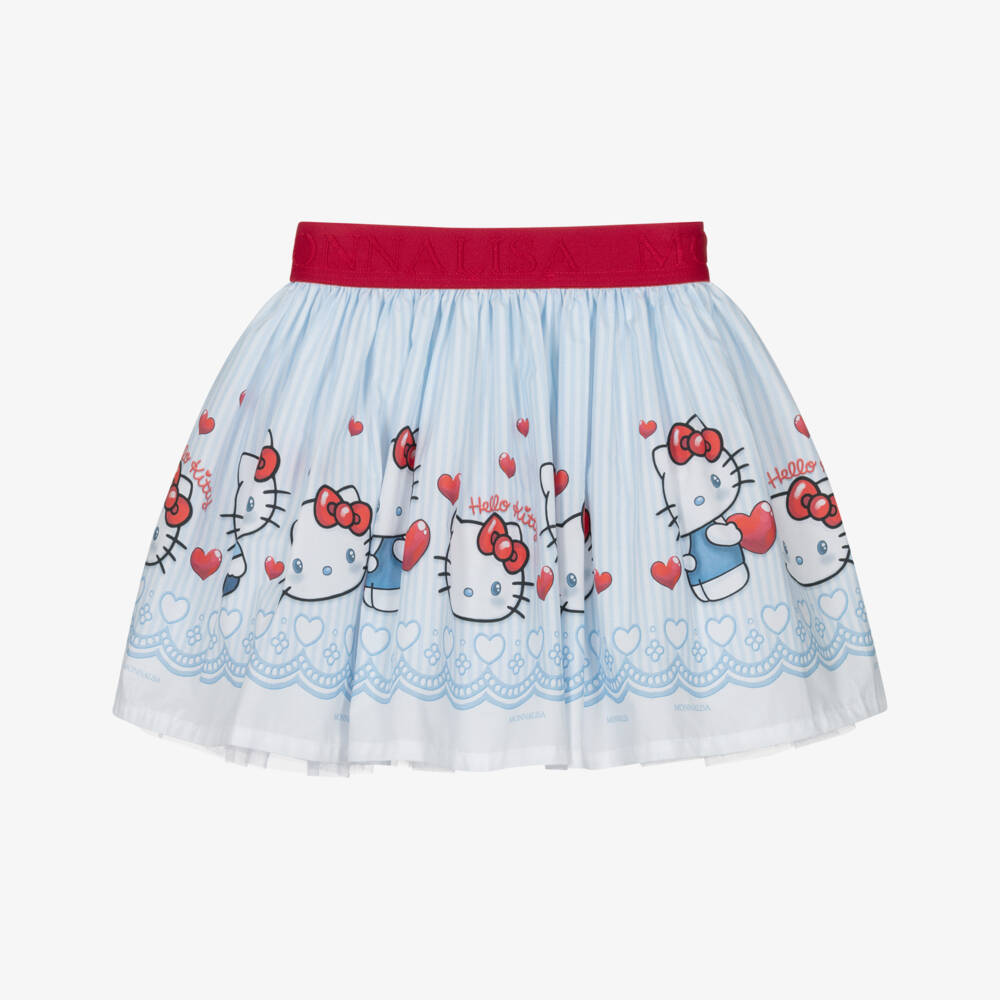 Monnalisa-Girls Blue Stripe Hello Kitty Cotton Skirt | Childrensalon Outlet
