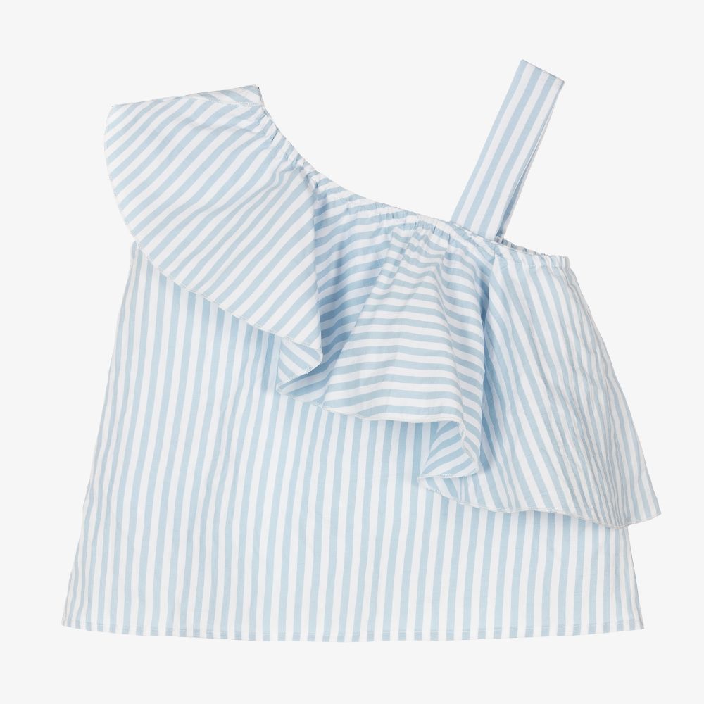 Monnalisa-توب قطن مقلم لون أزرق للبنات | Childrensalon Outlet