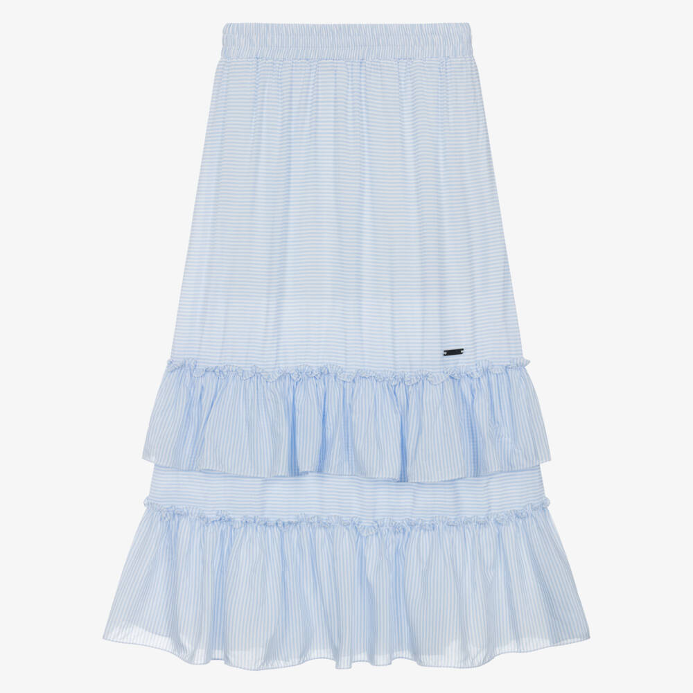 Monnalisa-Girls Blue Tiered Stripe Skirt | Childrensalon Outlet
