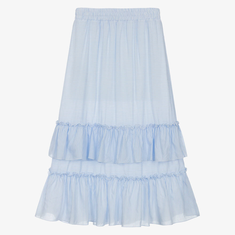 Monnalisa-Girls Blue Tiered Stripe Skirt | Childrensalon Outlet