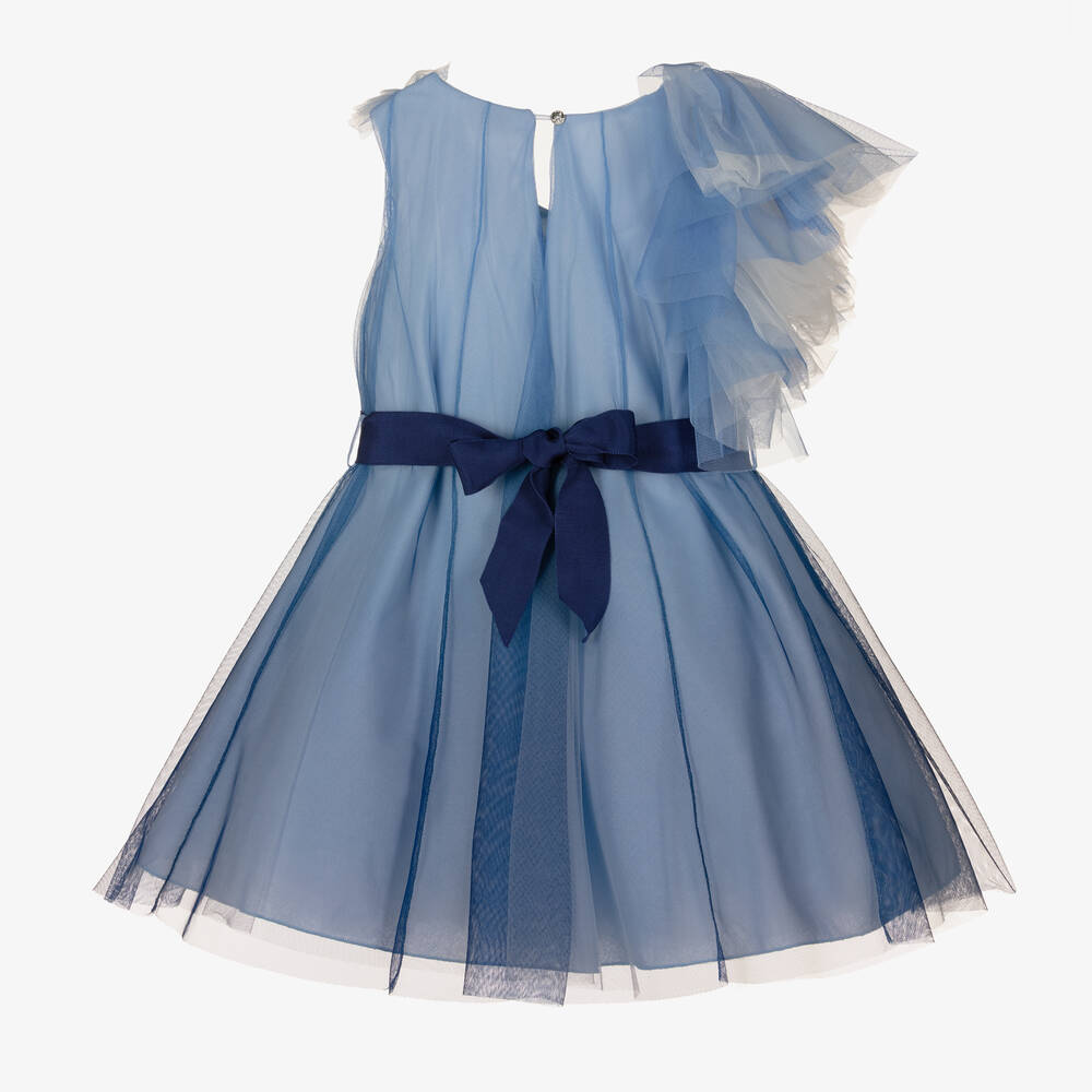Monnalisa Шик-Голубое платье из тюля с рюшами | Childrensalon Outlet