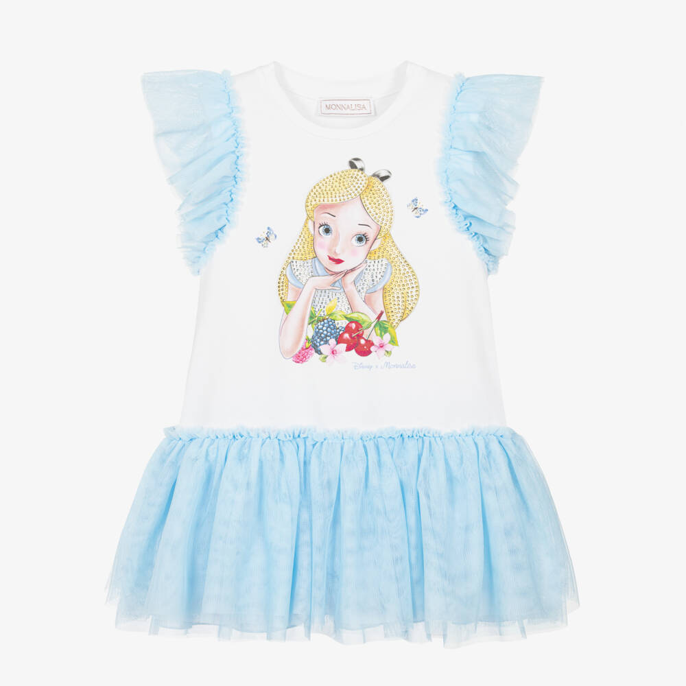 Monnalisa-فستان تول أزرق للبنات من وحي أرض العجائب | Childrensalon Outlet