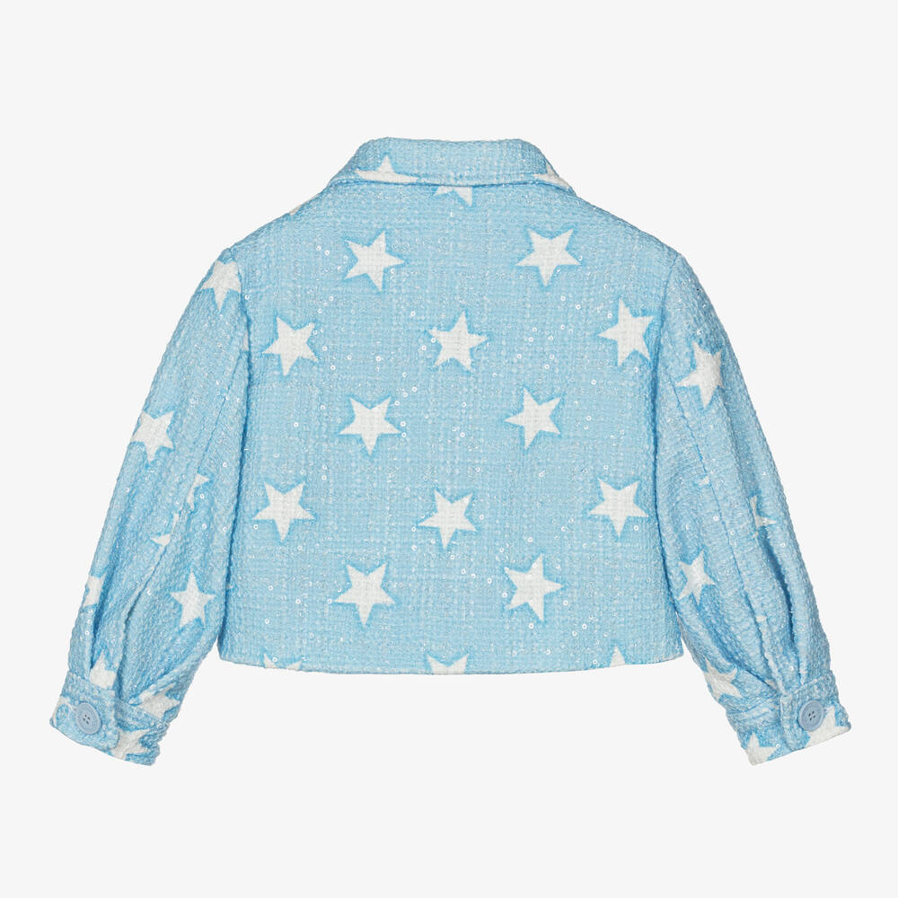 Monnalisa-Girls Blue Tweed Sequin Stars Jacket | Childrensalon Outlet