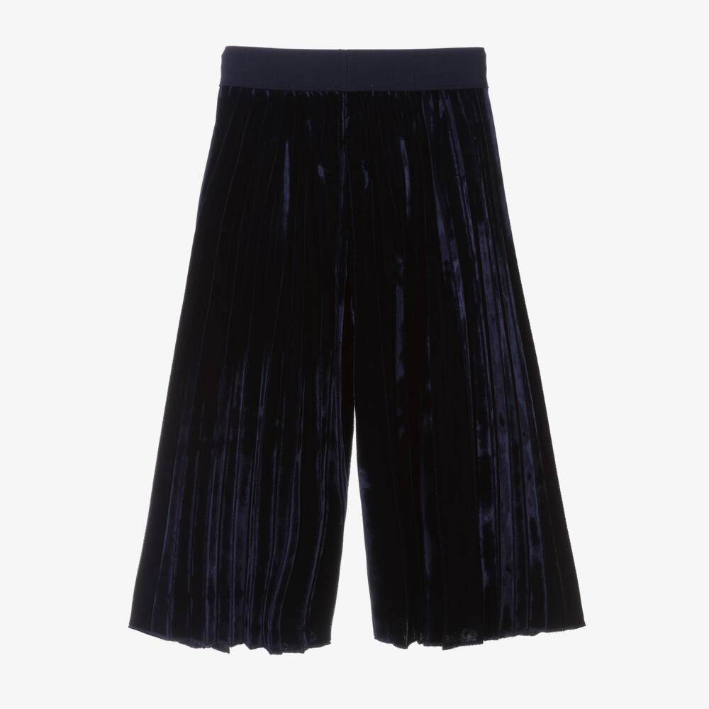 Monnalisa-بنطلون بكسرات مخمل لون كحلي للبنات | Childrensalon Outlet