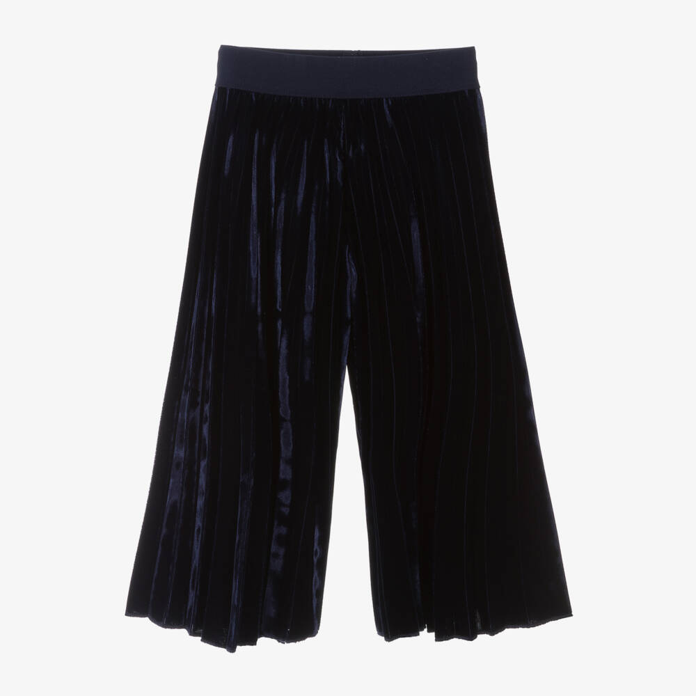 Monnalisa-Girls Blue Velvet Pleat Trousers | Childrensalon Outlet