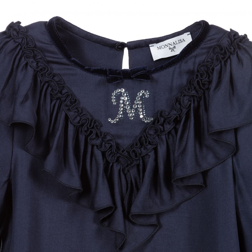 موناليزا-بلوز فيسكوز و مخمل لون كحلي للبنات | Childrensalon Outlet