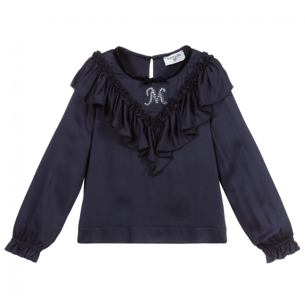 Monnalisa - Girls Blue Viscose Blouse | Childrensalon