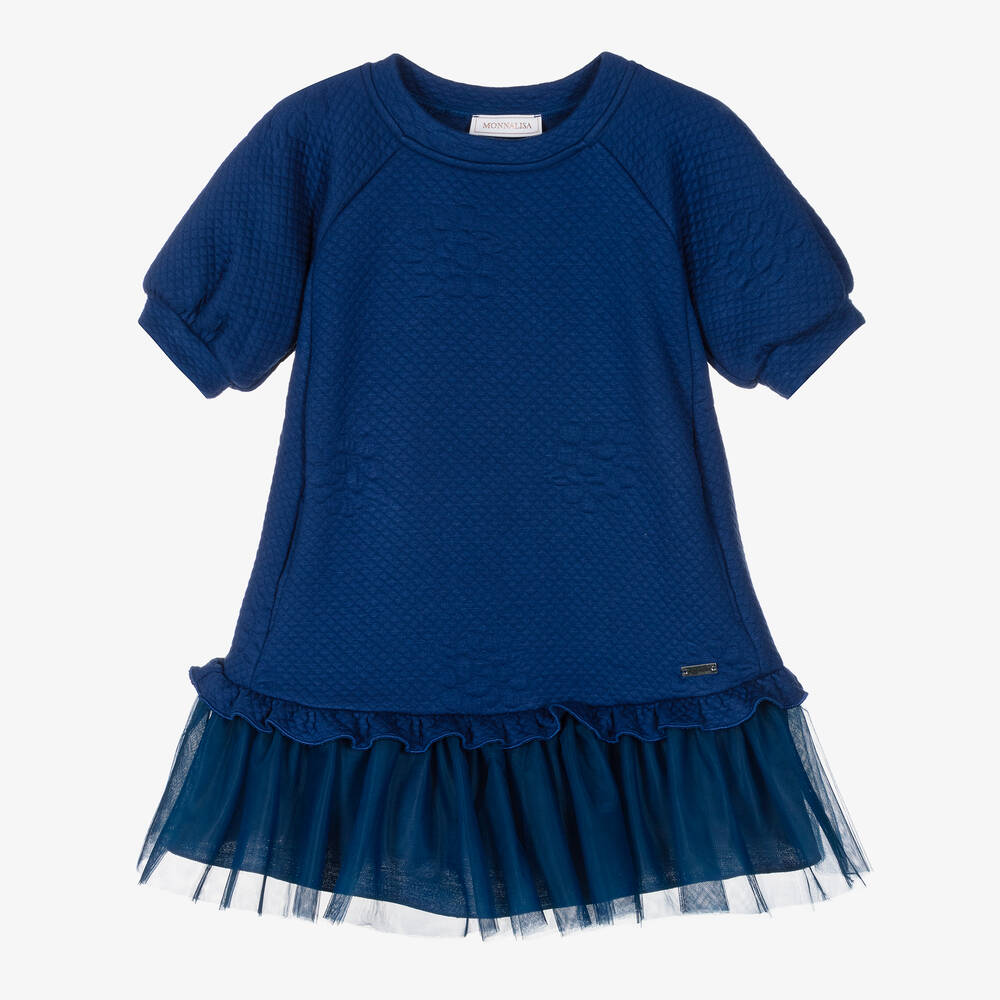 Monnalisa - Синее платье из вискозы и тюля | Childrensalon