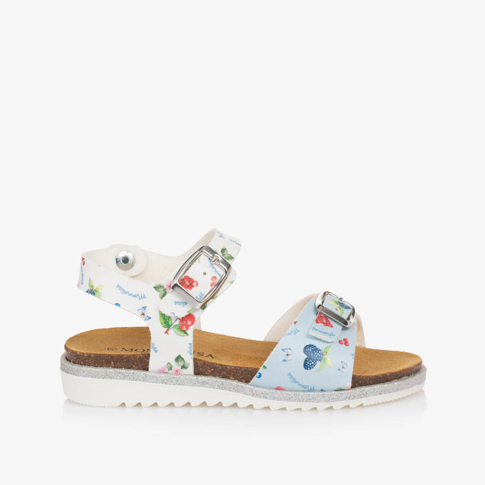 Monnalisa-Girls Blue & White Blossom Sandals | Childrensalon Outlet