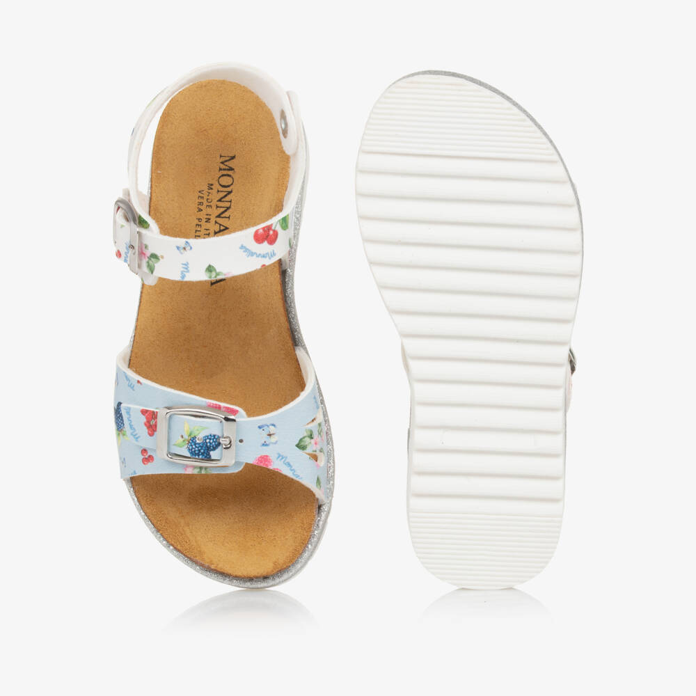Monnalisa-Girls Blue & White Blossom Sandals | Childrensalon Outlet
