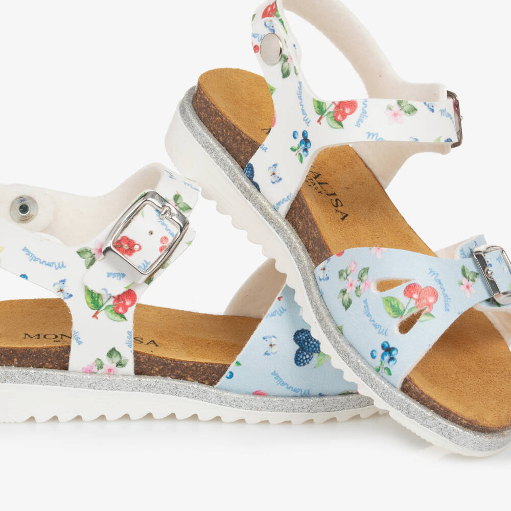 Monnalisa-Girls Blue & White Blossom Sandals | Childrensalon Outlet