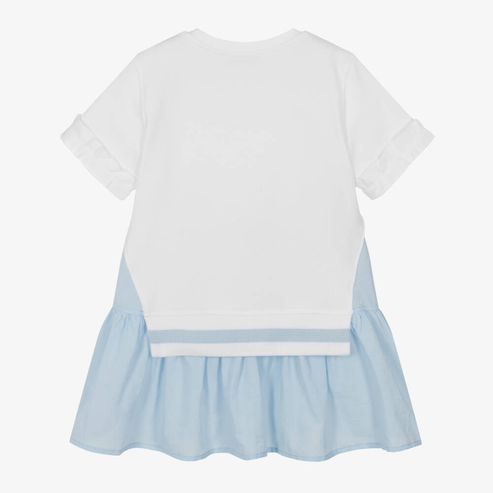 Monnalisa-Girls Blue & White Floral Delight Dress | Childrensalon Outlet