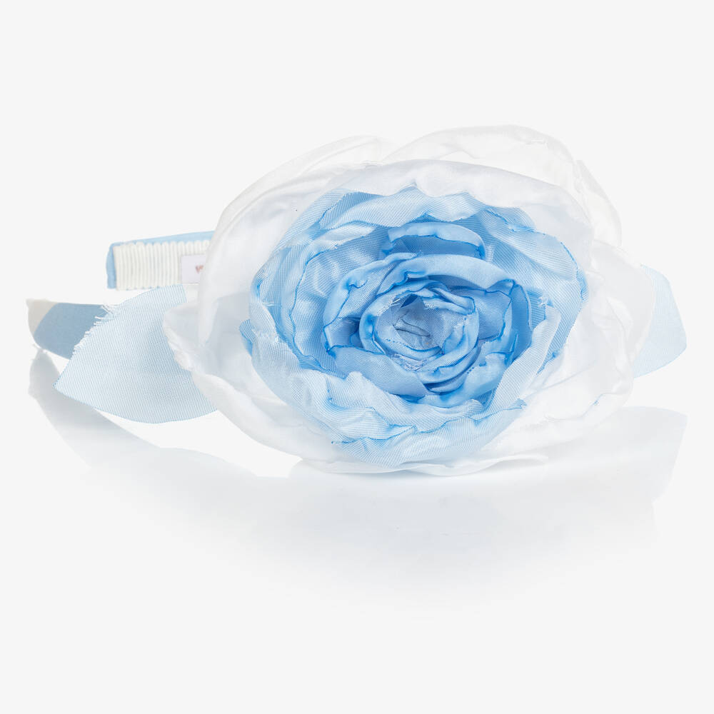 Monnalisa Chic-Girls Blue & White Floral Hairband  | Childrensalon Outlet