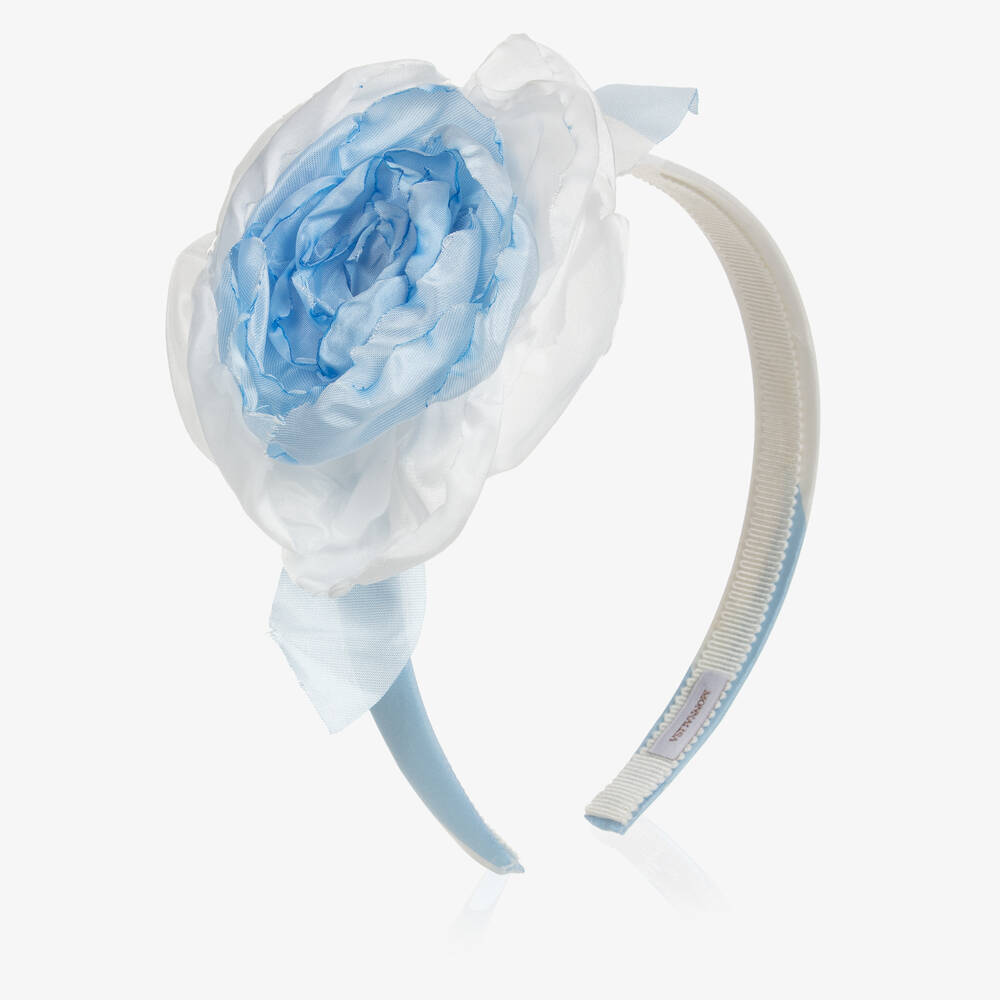 Monnalisa Chic - Girls Blue & White Floral Hairband  | Childrensalon