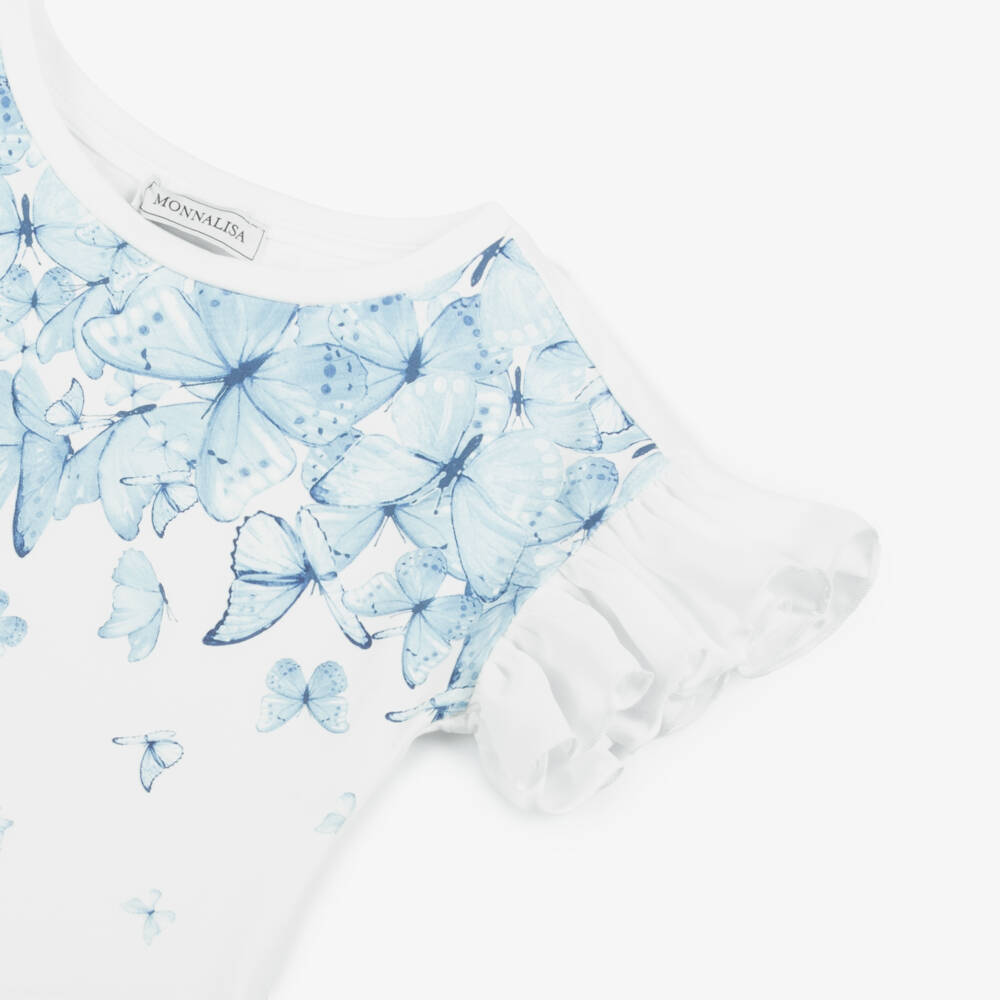 Monnalisa-Girls Blue & White Flutter Tee | Childrensalon Outlet