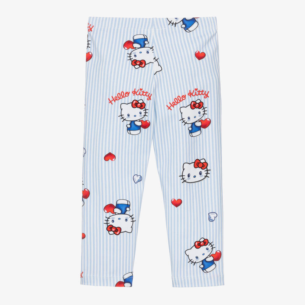 Monnalisa-Girls Blue & White Stripe Hello Kitty Leggings | Childrensalon Outlet