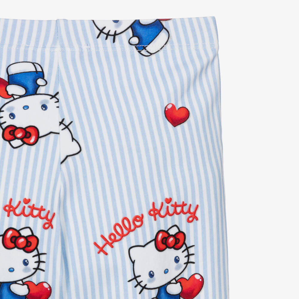 Monnalisa-Girls Blue & White Stripe Hello Kitty Leggings | Childrensalon Outlet