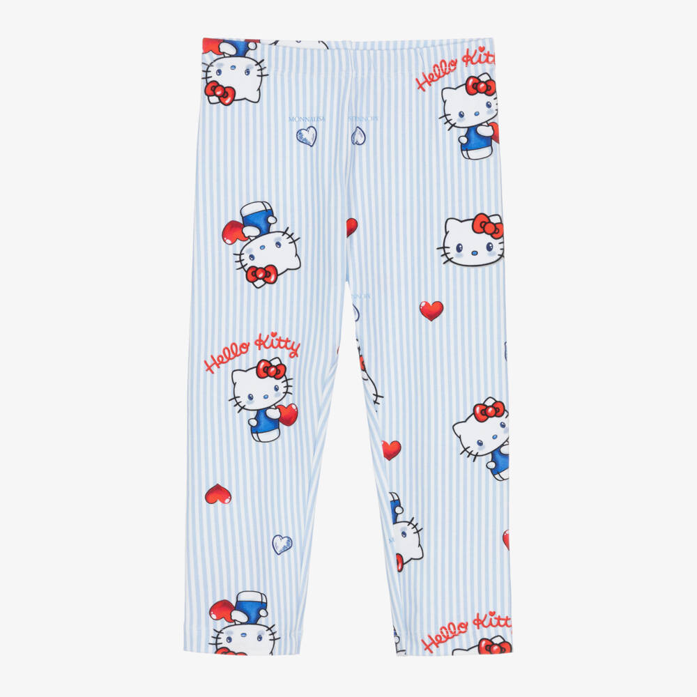 Monnalisa-Girls Blue & White Stripe Hello Kitty Leggings | Childrensalon Outlet