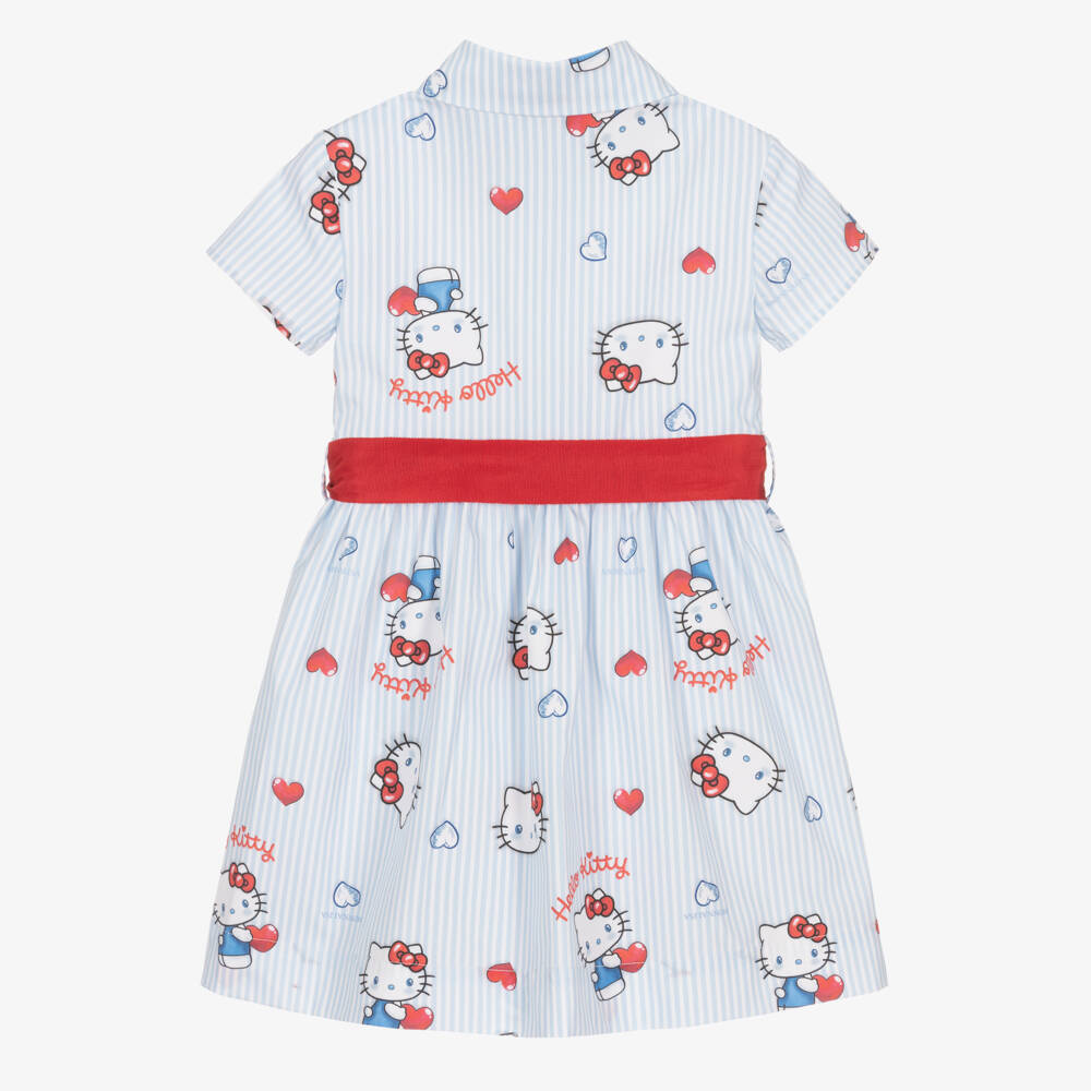 Monnalisa-Girls Blue & White Stripe Hello Kitty Shirt Dress | Childrensalon Outlet