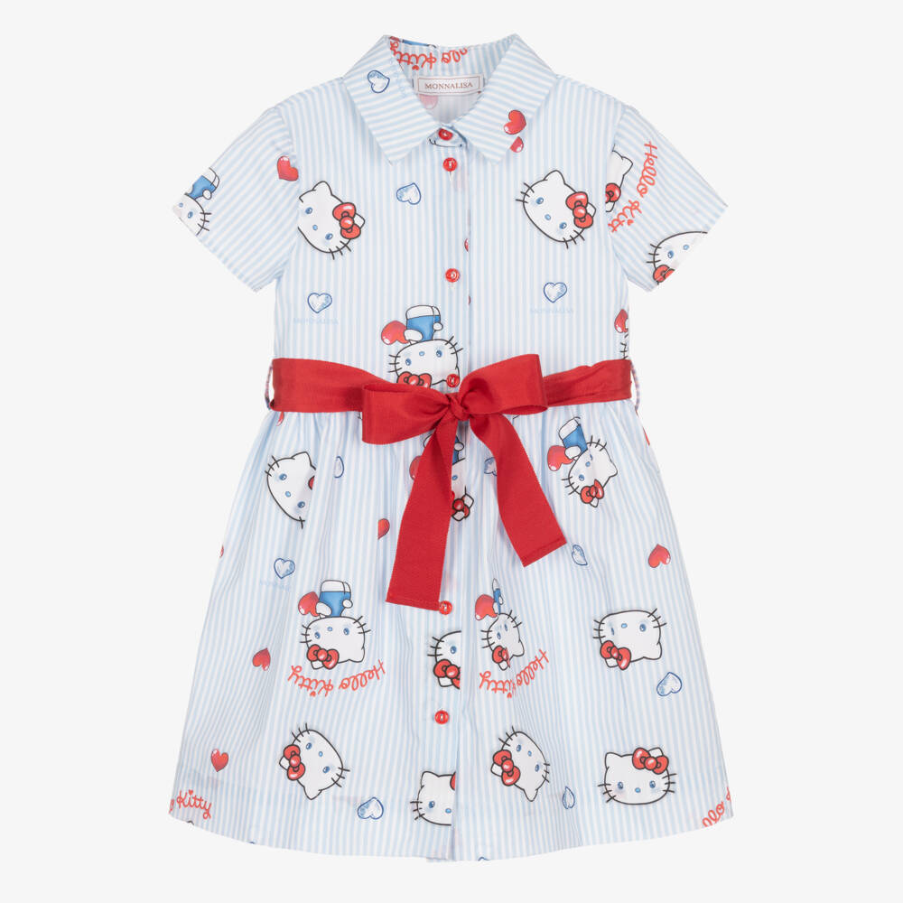 Monnalisa-Girls Blue & White Stripe Hello Kitty Shirt Dress | Childrensalon Outlet