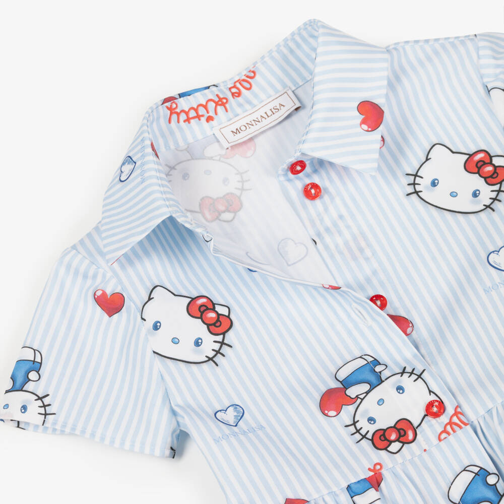 Monnalisa-Girls Blue & White Stripe Hello Kitty Shirt Dress | Childrensalon Outlet