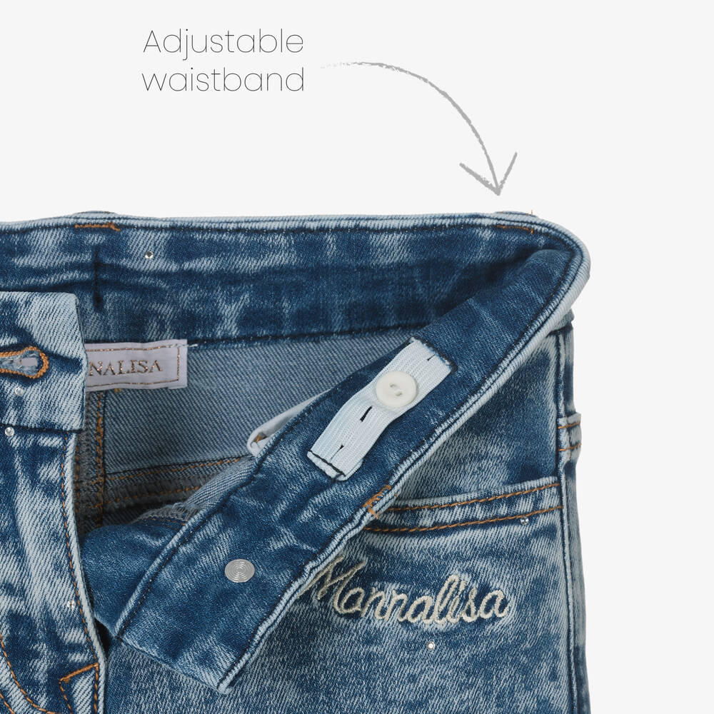 Monnalisa-Girls Blue Wide-Leg Denim Diamanté Jeans | Childrensalon Outlet