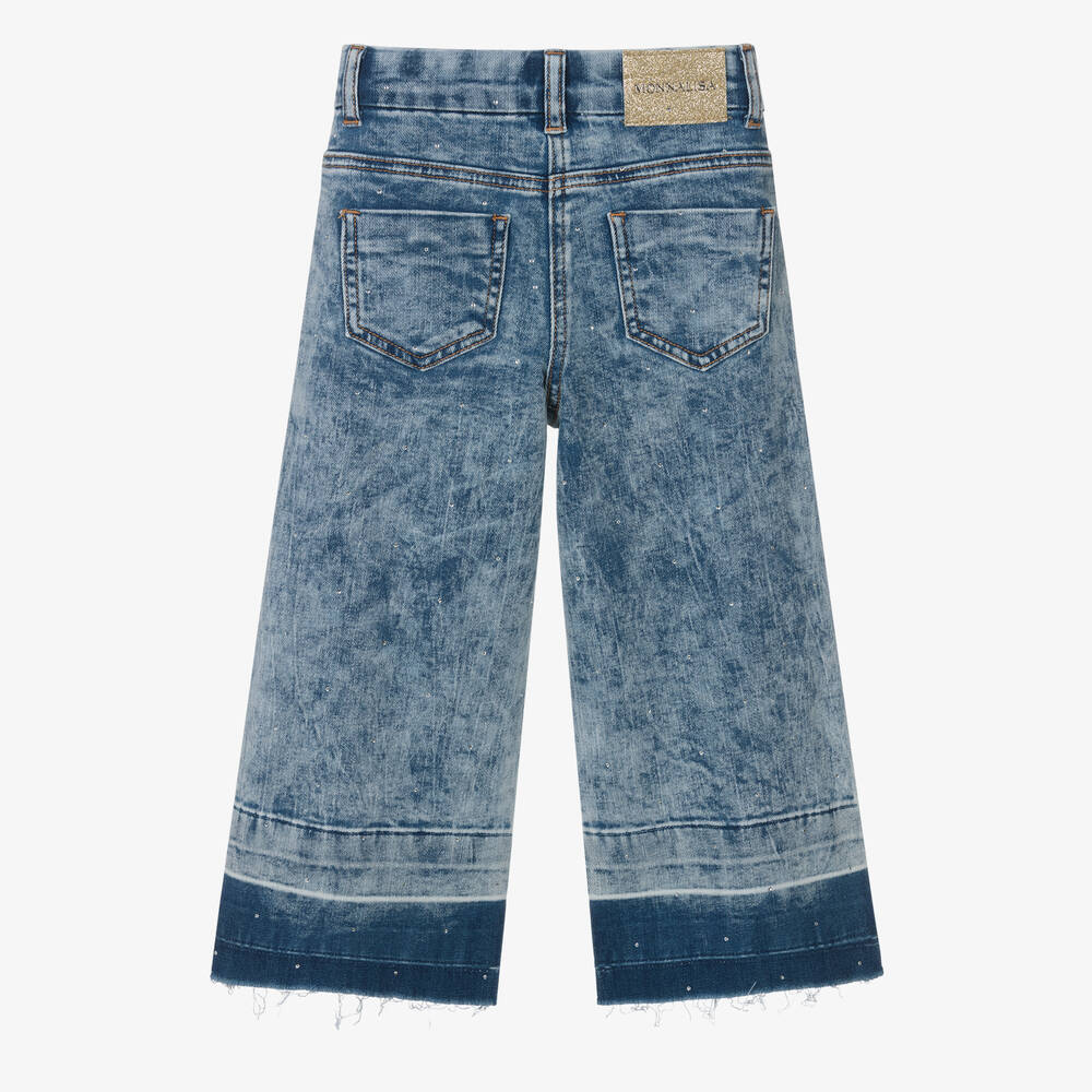 Monnalisa Girls Blue Wide Leg Denim Diamante Jeans