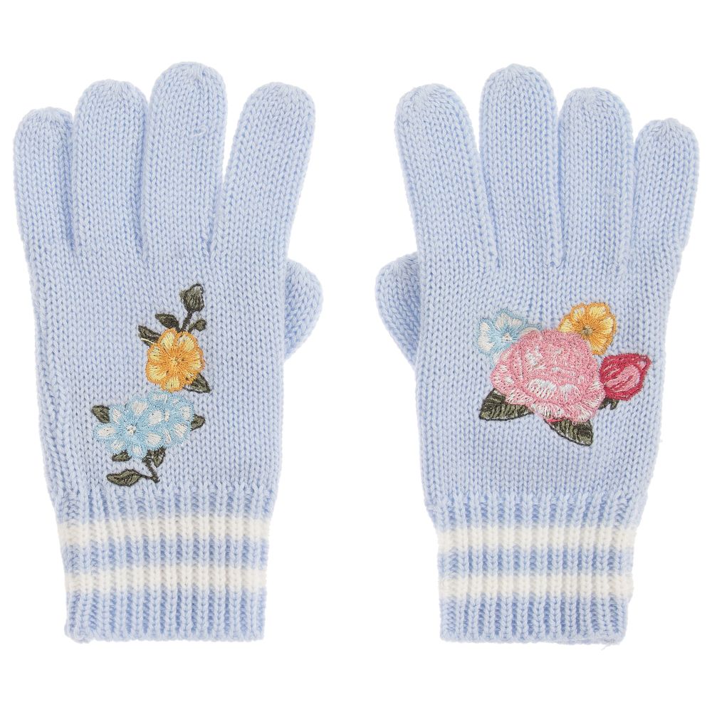 Monnalisa - Girls Blue Wool Blend Gloves | Childrensalon