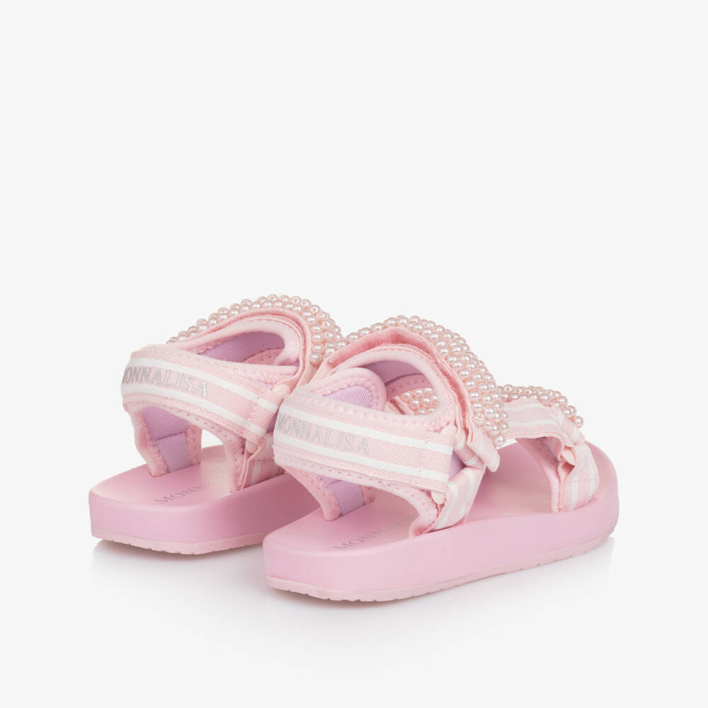 Monnalisa-Girls Blush Bead-Trim Sandals | Childrensalon Outlet