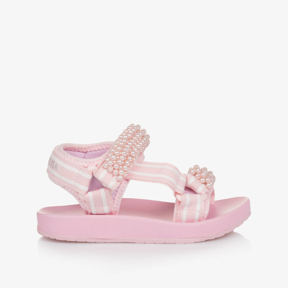 Monnalisa-Girls Blush Bead-Trim Sandals | Childrensalon Outlet
