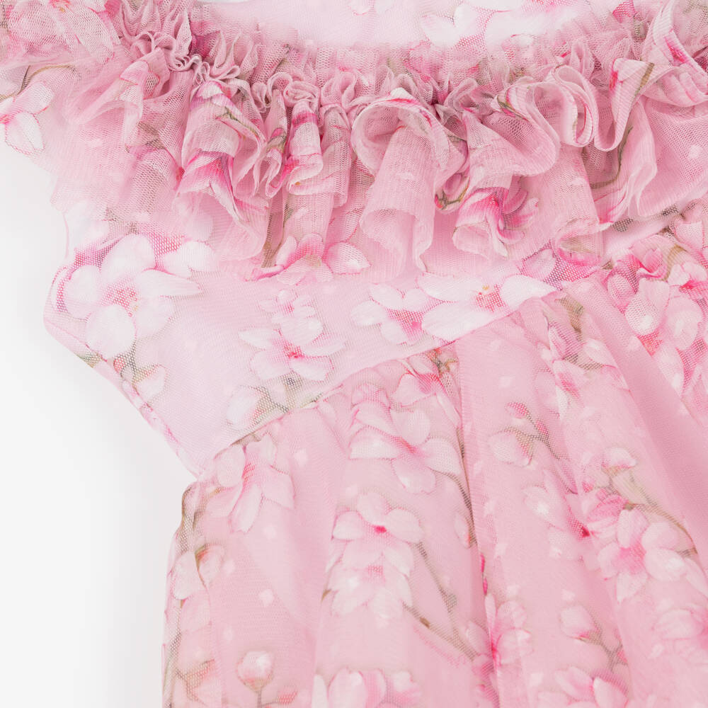 Monnalisa-Girls Blush Blossom Tulle Gown | Childrensalon Outlet
