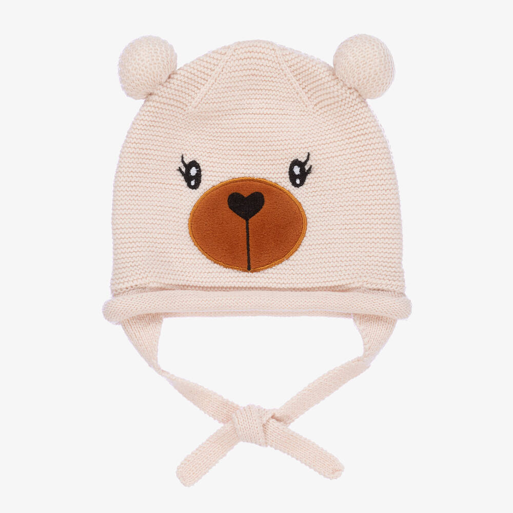 Monnalisa - Girls Blush Pink Knitted Teddy Bear Hat | Childrensalon