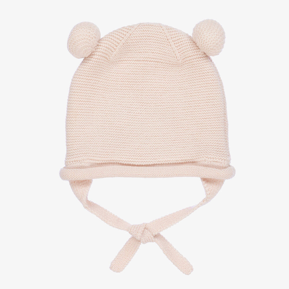 Monnalisa-Girls Blush Pink Knitted Teddy Bear Hat | Childrensalon Outlet
