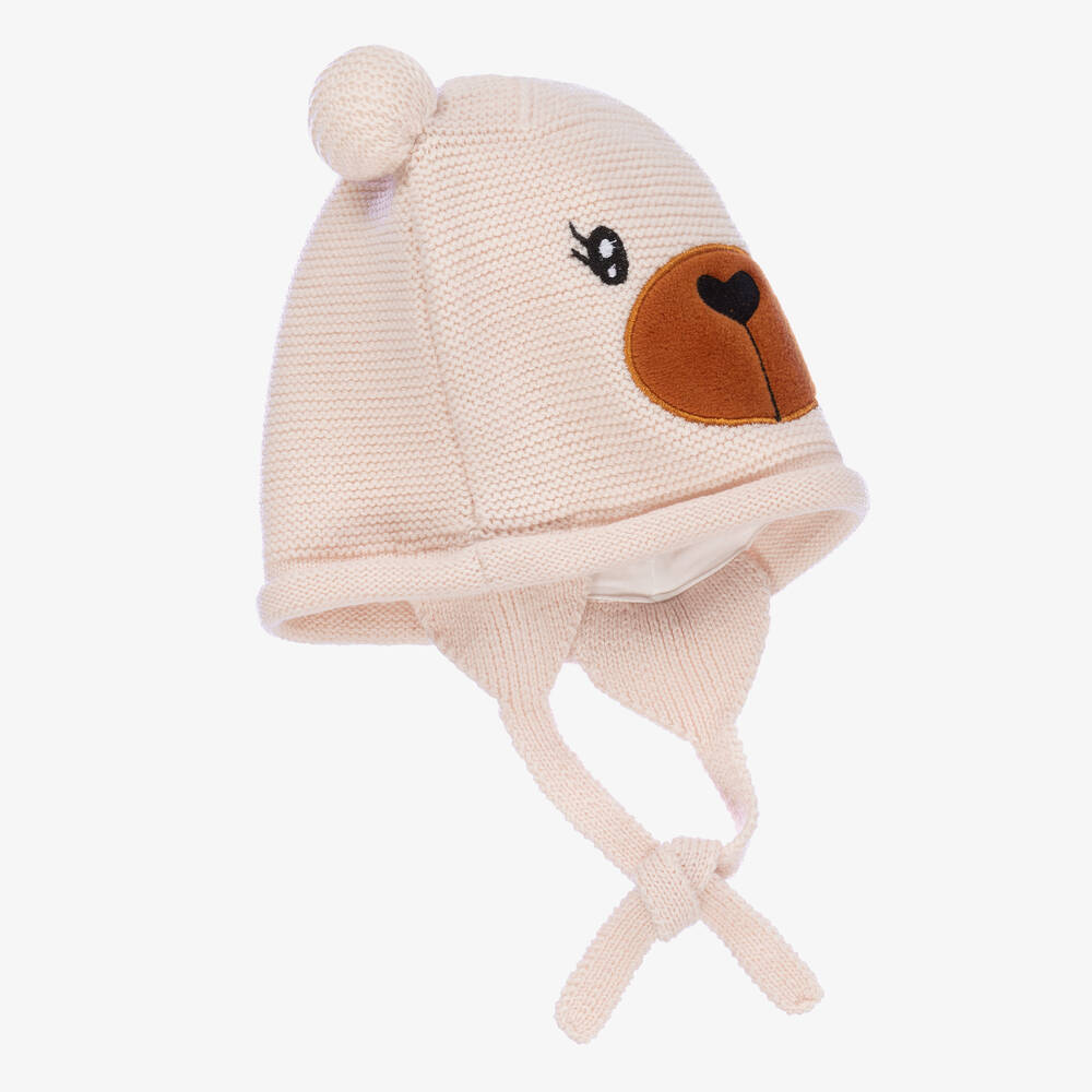 Monnalisa-Girls Blush Pink Knitted Teddy Bear Hat | Childrensalon Outlet