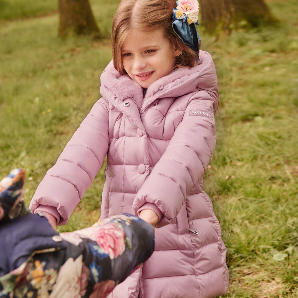 Monnalisa-Girls Blush Quilted Padded Jacket | Childrensalon Outlet