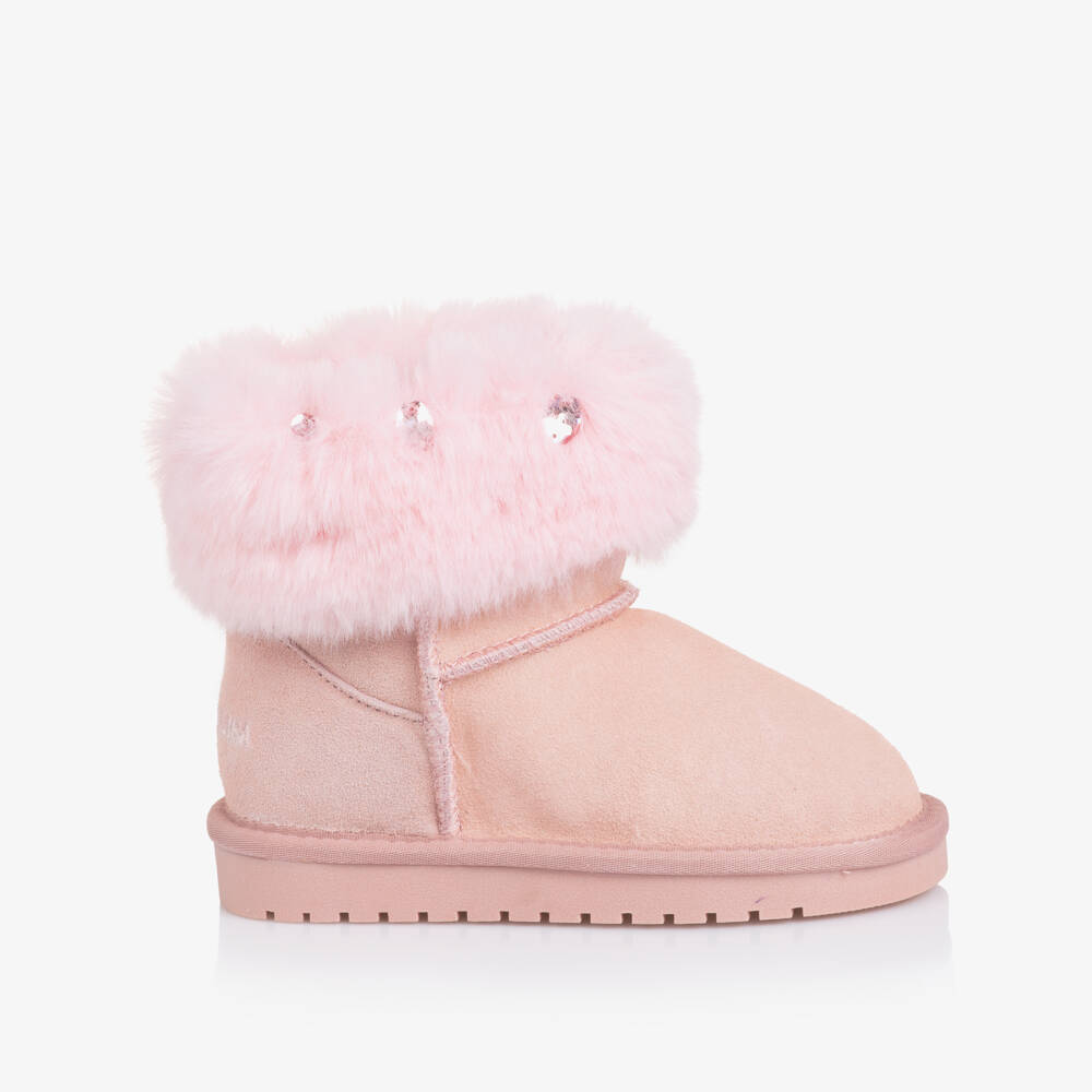 Monnalisa-Girls Blush Suede Fur Boots | Childrensalon Outlet