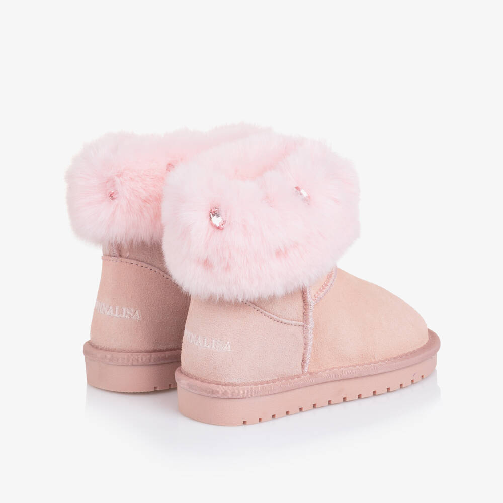 Monnalisa-Girls Blush Suede Fur Boots | Childrensalon Outlet